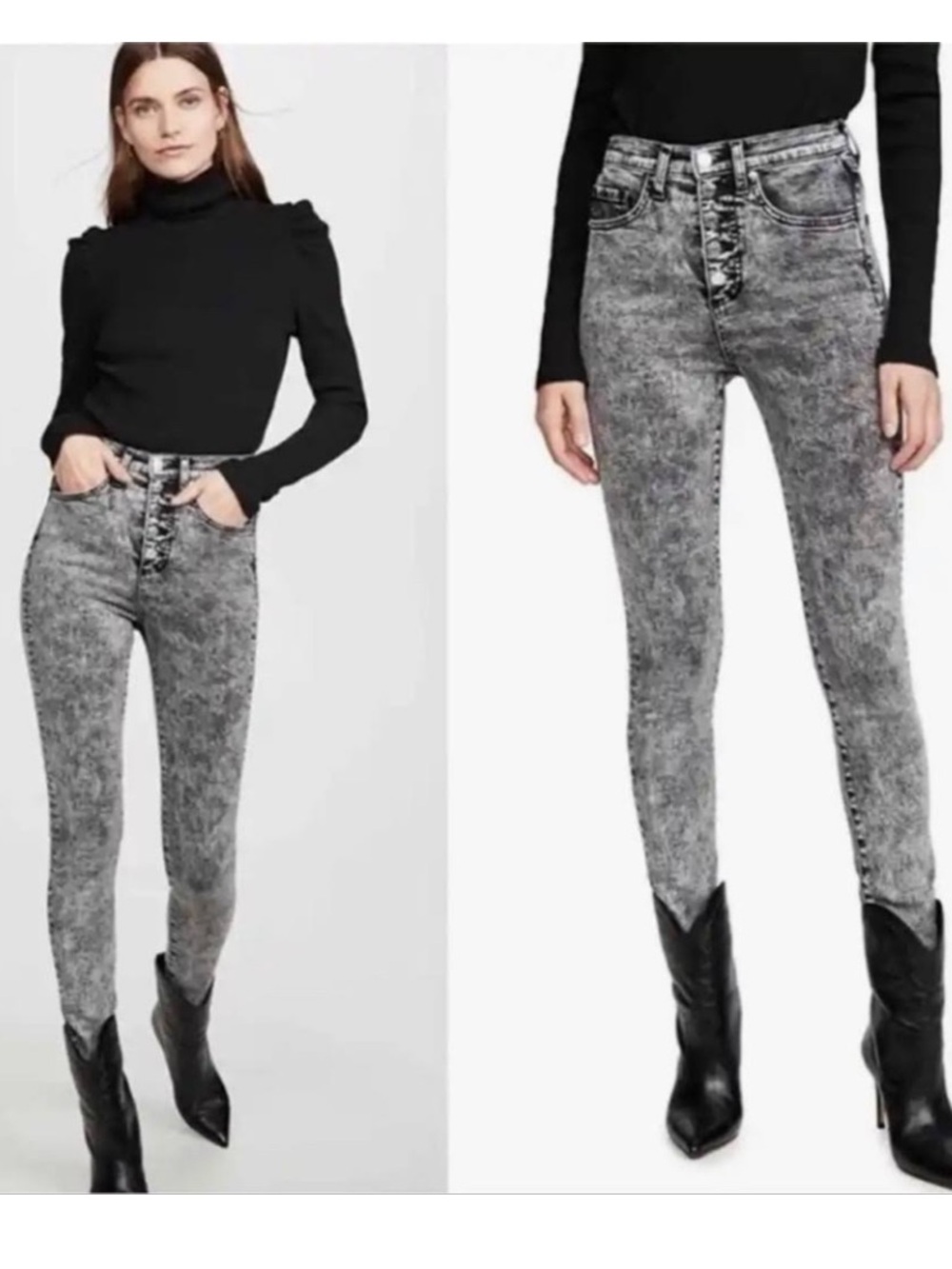 Veronica Beard Maera High Rise Acid Wash Black Jeans with Button Fly